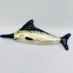 Artisan Fused Dichroic Glass Marlin Swordfish Brooch‎ Large Nautical Jewelry